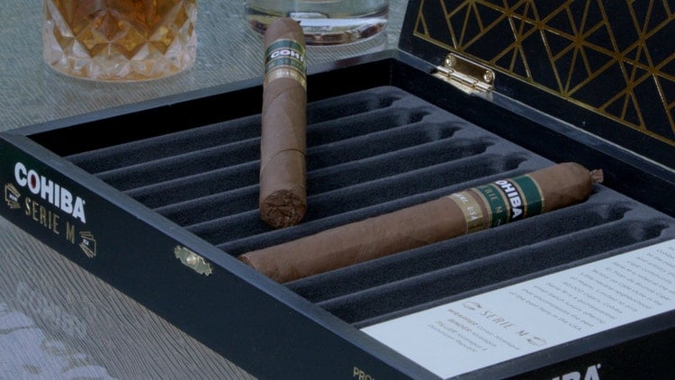 cigar advisor panel review video cohiba serie m - setup shot of cigars in their box