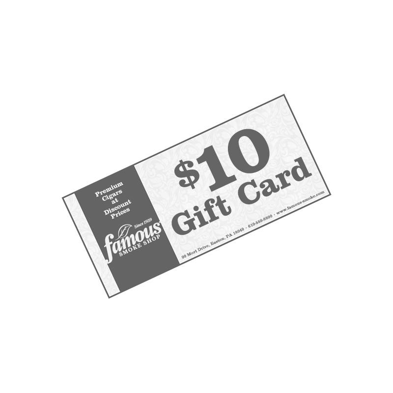 Famous Gift Cards $10.00 Gift Certificate Cigars at Cigar Smoke Shop