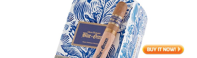 top new cigars march 4 2019 gran habano blue in green cigars at Famous Smoke Shop