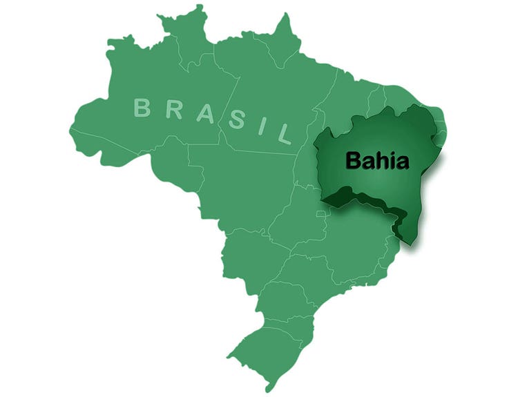 Map of where cigar tobacco is grown in Brazil Bahia