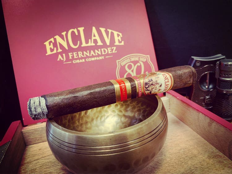 AJ Fernandez Enclave Broadleaf Famous 80th Anniversary cigar review by Jared Gulick cigar in ashtray