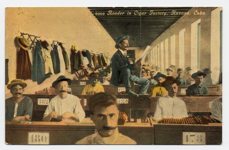 cigar factory reader lector postcard