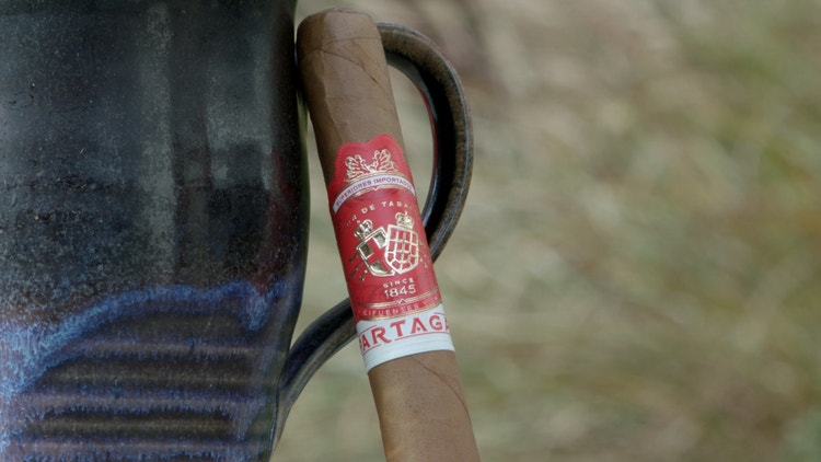 cigar advisor #nowsmoking cigar review partagas cortado corona closeup cigar leaning on coffee mug