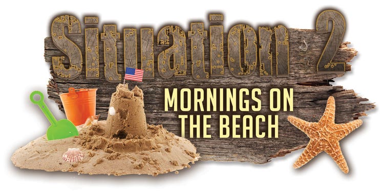 situation 2, mornings on the beach with a sand castle and star fish for desert island cigars