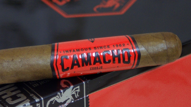 Camacho Corojo cigar review single cigar on top of box