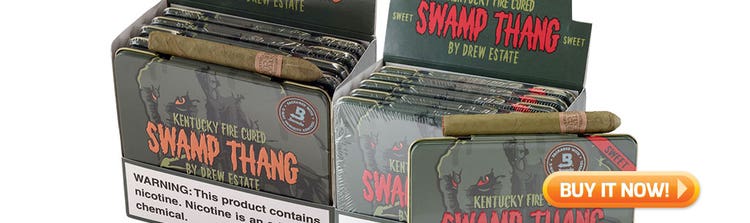 top new cigars may 27 2019 drew estate kentucky fire cured swamp thang cigarillo cigars in tins at Famous Smoke Shop
