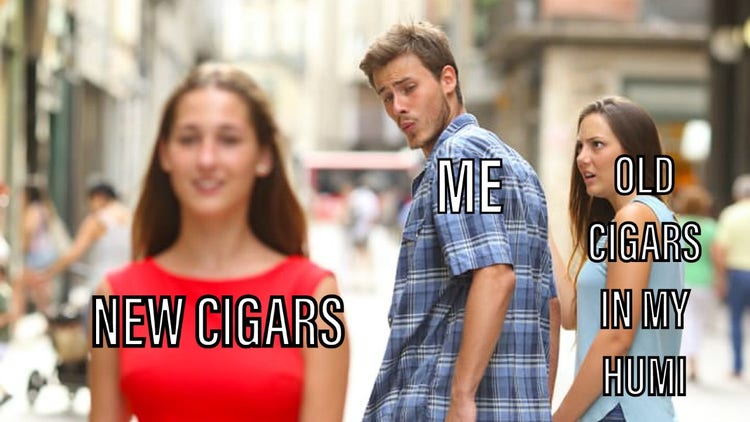 distracted boyfriend meme about new cigars